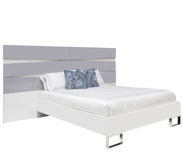 Salerno Modern Bed Grey and White Lacquer Headboard - King