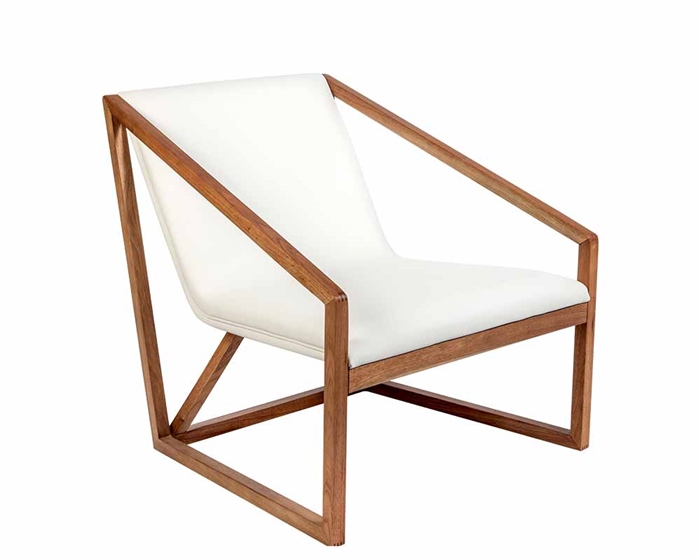 Capua Modern Lounge Chair in Walnut veneer and White leatherette - FINAL SALE - NO RETURNS