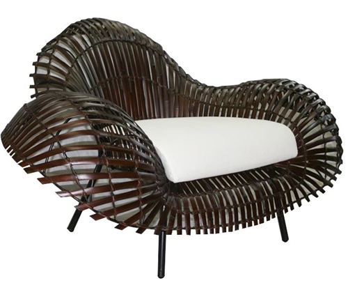 Lotus Modern Lounge Chair in Tobacco with White Linen Fabric