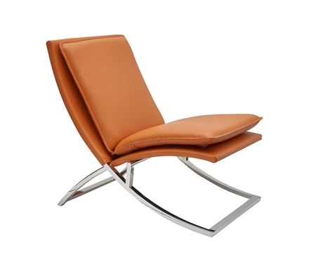 Nocera Modern Lounge Chair in orange leather and stainless Steel