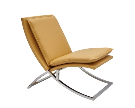 Nocera Modern Lounge Chair in yellow leather and stainless Steel
