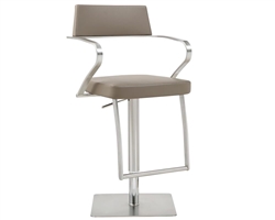 Zuri Barstool White Eco-Leather with adjustable height and square stainless steel base.