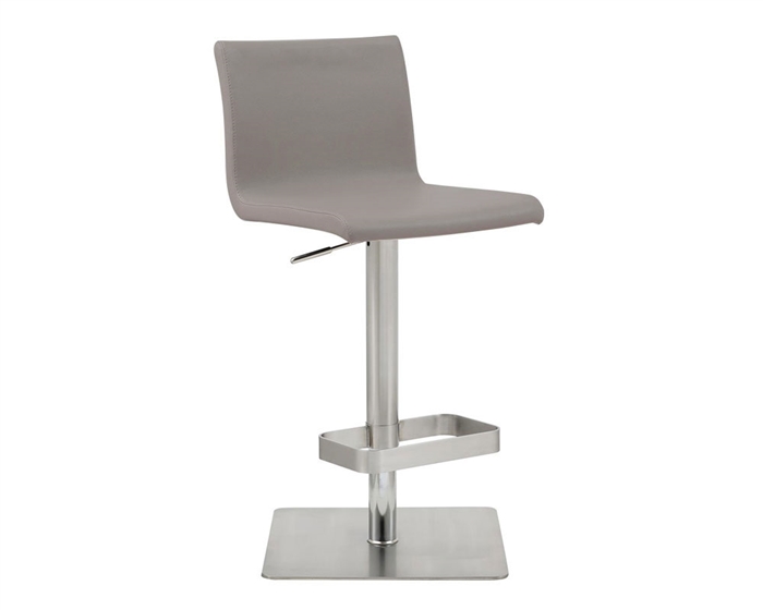 Watson Barstool Grey Eco-Leather with adjustable height and square stainless steel base.