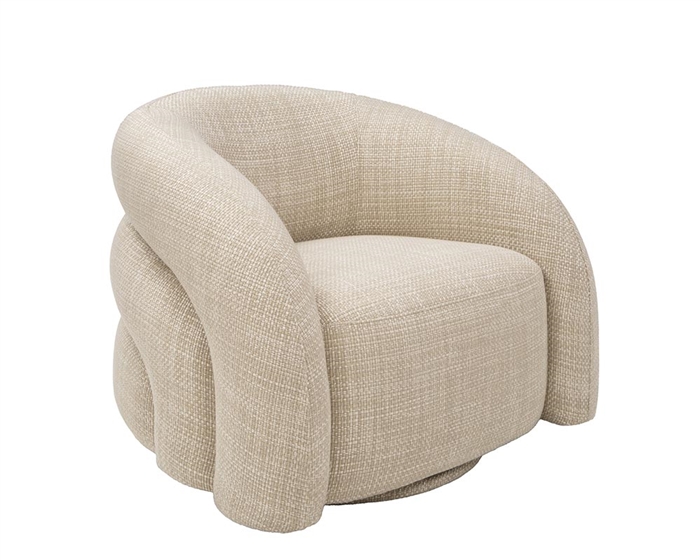 Ginoso modern fabric swivel chair with roundish design, cream-colored fabric, and convenient swivel function