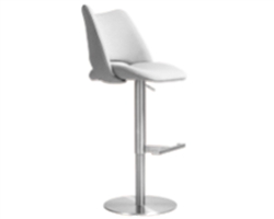 Strada Modern Barstool in Luxurious White Eco-Leather with 201 Brushed Stainless Steel Base