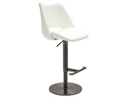 Strada Modern Barstool in Luxurious White Eco-Leather with 201 Brushed Stainless Steel Base