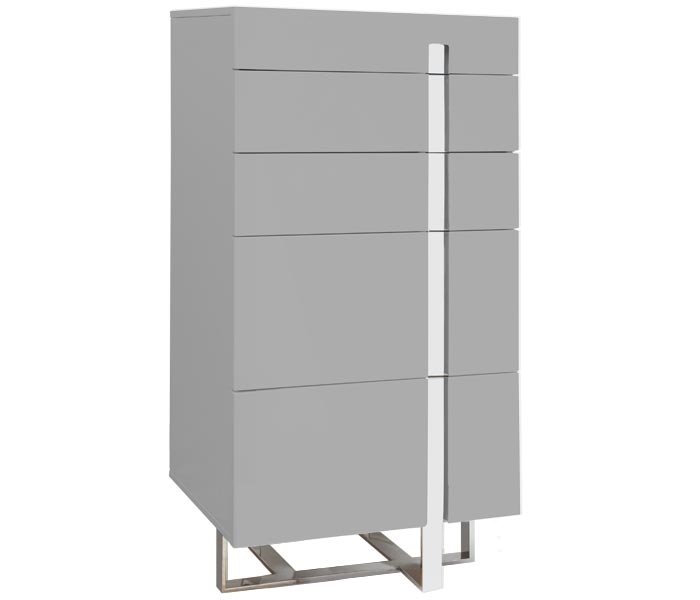 Lugo 5 Drawer Modern Chest in Grey Lacquer