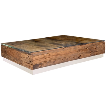 Amalfi Reclaimed Teak Wood Rectangular Coffee Table with an optional Beveled Tempered Glass Top.