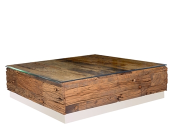 Amalfi Reclaimed Teak Wood Square Coffee Table with an optional Beveled Tempered Glass Top.