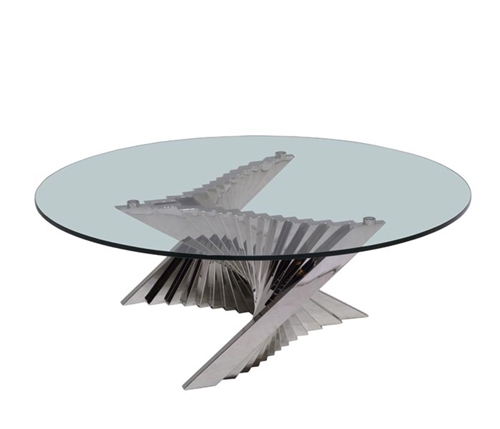 Positano Modern Round Coffee Table with tempered glass top and stainless steel legs