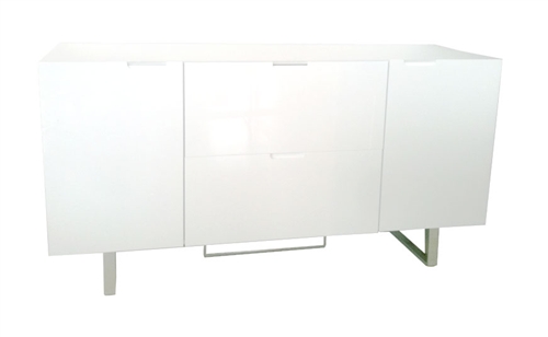 Amazing White Salamanca Buffet in white lacquer comes with contrasting chrome stand