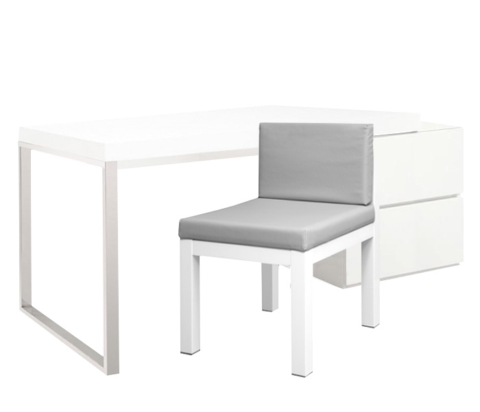 Corsica Modern Cabinet Desk in White Lacquer with White Lacquer "L" Shaped Extension