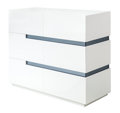 Inspired by modern architecture, the mirrored insets delineates between the drawers, available in white lacquer. The Ancio Cabinet is the perfect combination for our Ancio Side Tables.