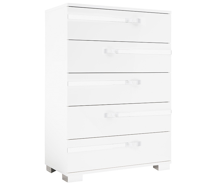 Volare Modern Italian 5 Drawer Chest in White Lacquer