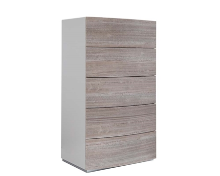 Silia Modern 5 Drawer Chest Grey Lacquer and Beige Angley