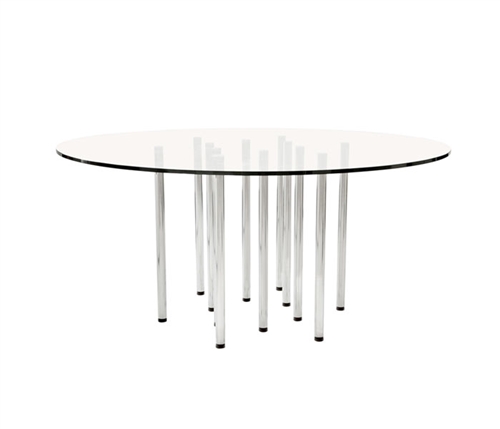 Circular tempered glass table, stainless steel legs