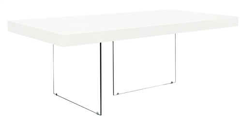 Stunning white lacquer table on tempered glass legs