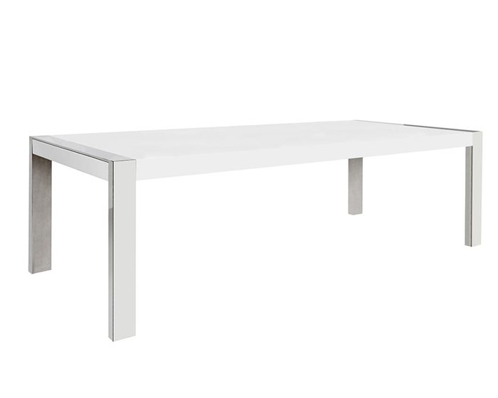 Gorgeous dining table in white with Stainless Steel legs at MH2G