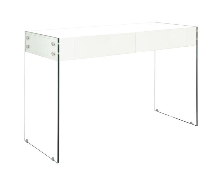 An ultra-modern multi-use console table with glass legs at MH2G