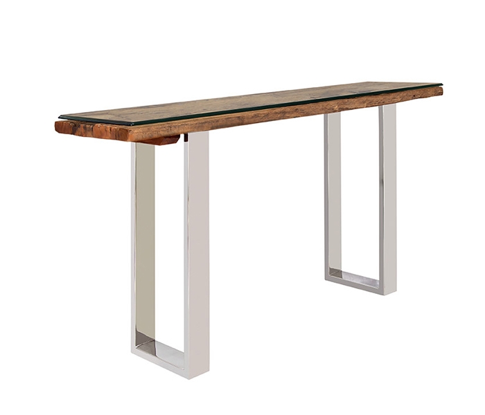 Amalfi Modern Console Table with reclaimed Teak  and beveled tempered glass top option