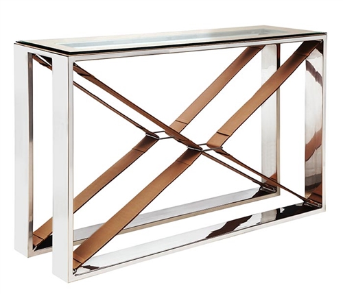 Rider's Modern Console Table with Leather and Stainless Steel