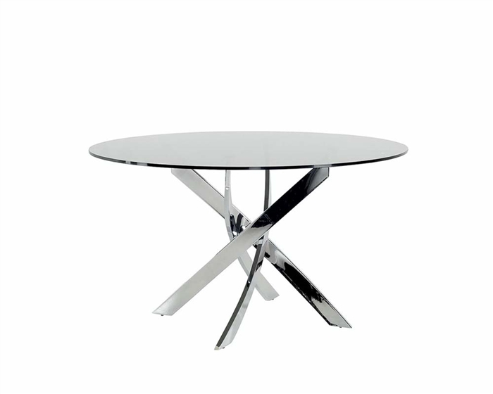 Scalia 43" Round Modern Dining Table. Clear tempered glass with a rounded edge. The Scalia Dining Table seats four comfortably and is the perfect choice for small spaces.