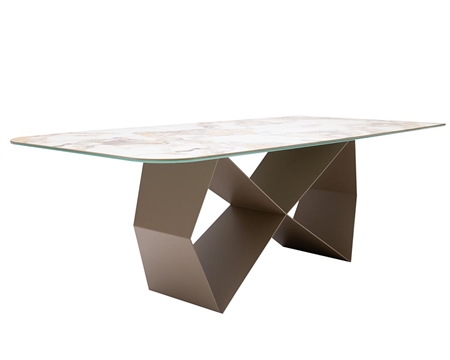 Karl Italian Ceramic Top Modern Dining Table with bronze color legs. Dimension of top Eighty Two inches by forty three inches