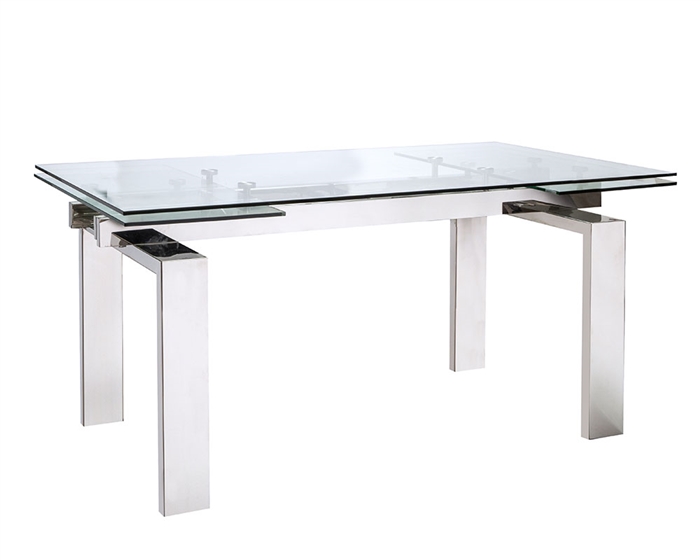 Easy expansion allows the table to seat from 6-8 comfortably. The table features a linear metal frame, Clear tempered glass, and easy expanding sections at both ends.