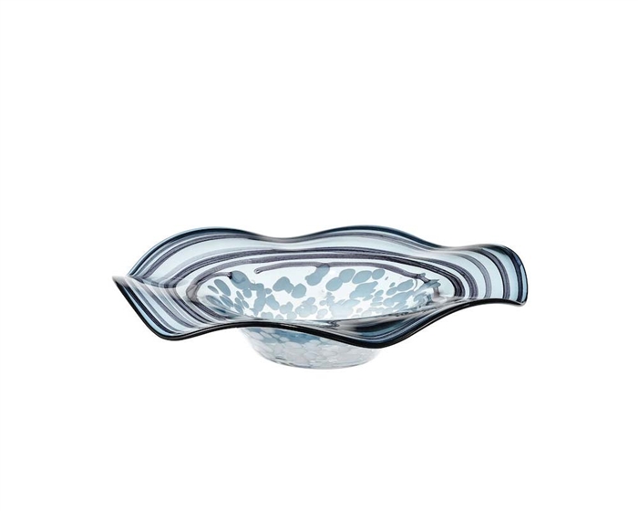 The Loch Seaforth bowl is made from glass and features a translucent blue and white finish. Ideal for coastal or natural inspired arrangements, its watery, swirling design is enhanced by the sculptural quality of it's waved surface.