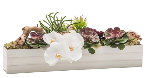 This beautiful floral arrangement features a variety of flowers on a vine carefully crafted to look seemingly real.