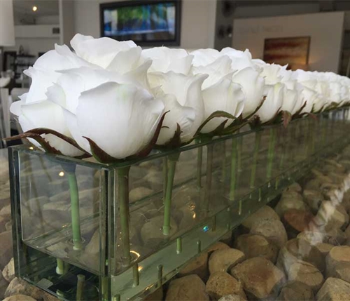 White Roses clear glass Terrarium