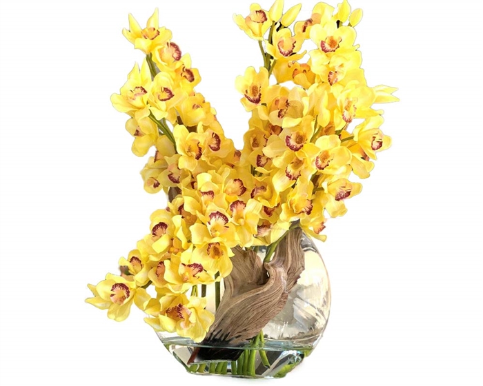Yellow Cymbidiums Moon vase - *Special order