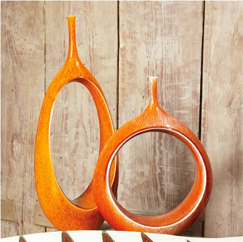 Modern Oval ring Vase in orange is available in two sizes.