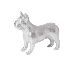 Luxurious silver French Bulldog sculpture, a statement piece that combines whimsy with a metallic sheen.
