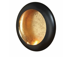 Large Harvest Moon Wall T-Lite Holder casting a soothing glow with a tri-candle design and gold-tone interior.