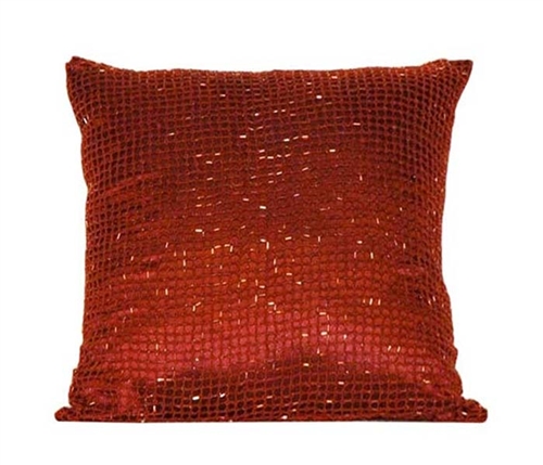 Beaded Decorative Modern Pillows - 16" x 16" RED