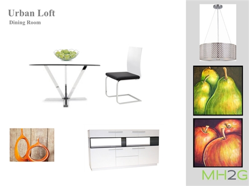 Modern styling defines this table with fabulous round glass top and innovative steel base. Elegant Urban Loft Dining Package