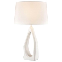The Galeria Table Lamp brings contemporary sculptural style to a living room or bedroom space. This open form design is eye catching while maintaining a sense of space and light. Its dry white finish adds an extra note of modern luxe.