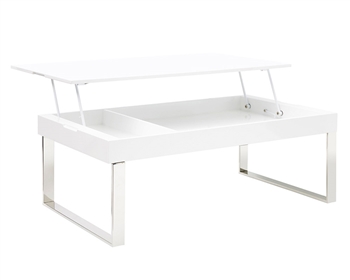 Gorgeous and functional, this lift top white lacquered table keeps your living area tidy