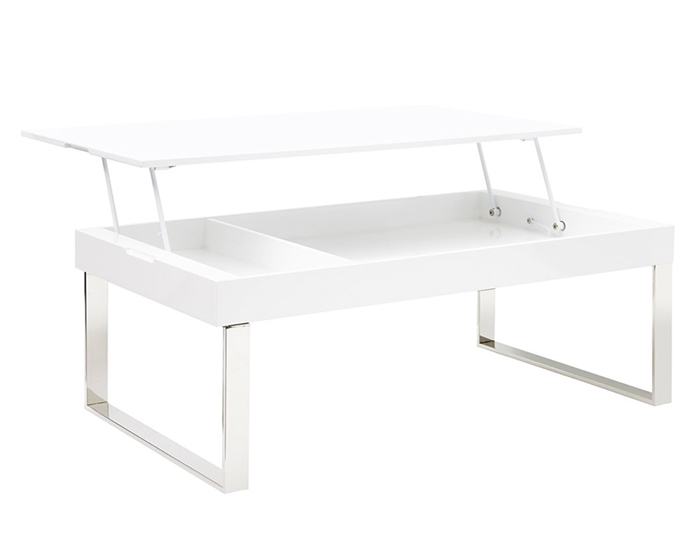 Gorgeous and functional, this lift top white lacquered table keeps your living area tidy