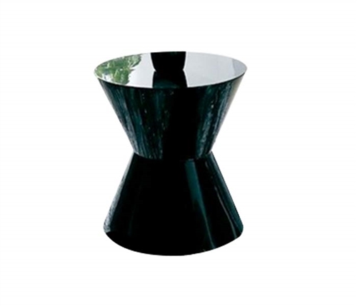 Built from black fiberglass in an egg timer shape, can be used as an end table or stool. Also available in white.