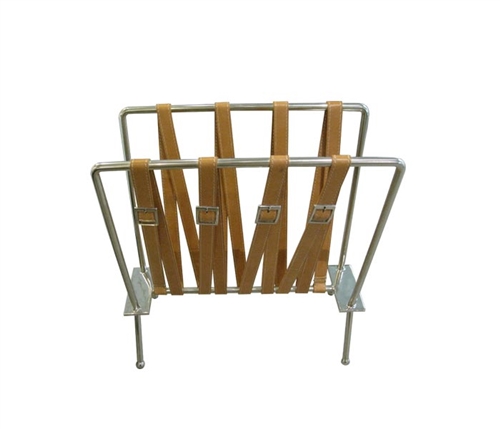 Rider's Modern Stainless Steel Magazine Rack with leather accents