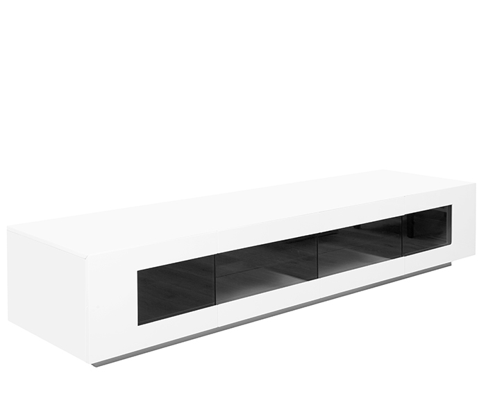 The Veroli TV Unit is a spacious TV Unit to complete your entertainment room. It is available in high gloss white lacquer with a grey tempered glass front.