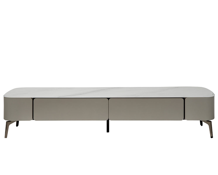 Modern Montiano TV unit with marble top and four drawers.