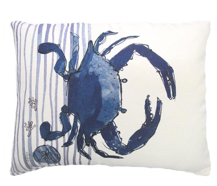 Crab Blue Modern Outdoor Pillow 18 x18