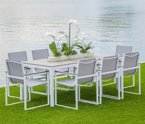 Anacapri Modern Outdoor Dining Set White Aluminum and White Seats - Seats 8-FINAL SALE/NO RETURNS