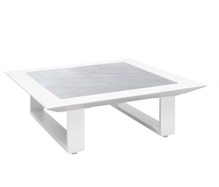 Samosi Modern White Aluminum Outdoor Lounging Coffee Table with Ceramic-Like Accent
