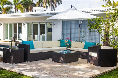 the gorgeous mileto outdoor set enables multiple solutions for entertaining outside with the modular approach