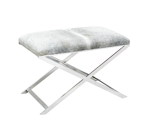 Rimini Modern Cowhide Ottoman with Stainless Steel Base