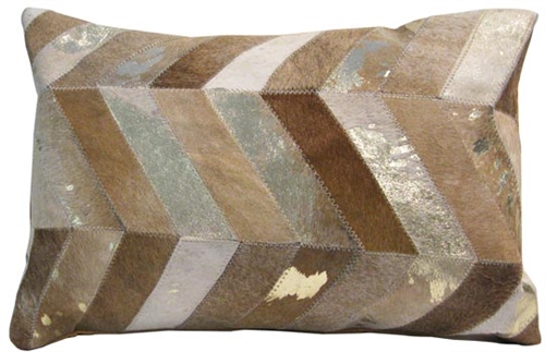 Chevron Modern Cowhide Pillow in Sand and Gold